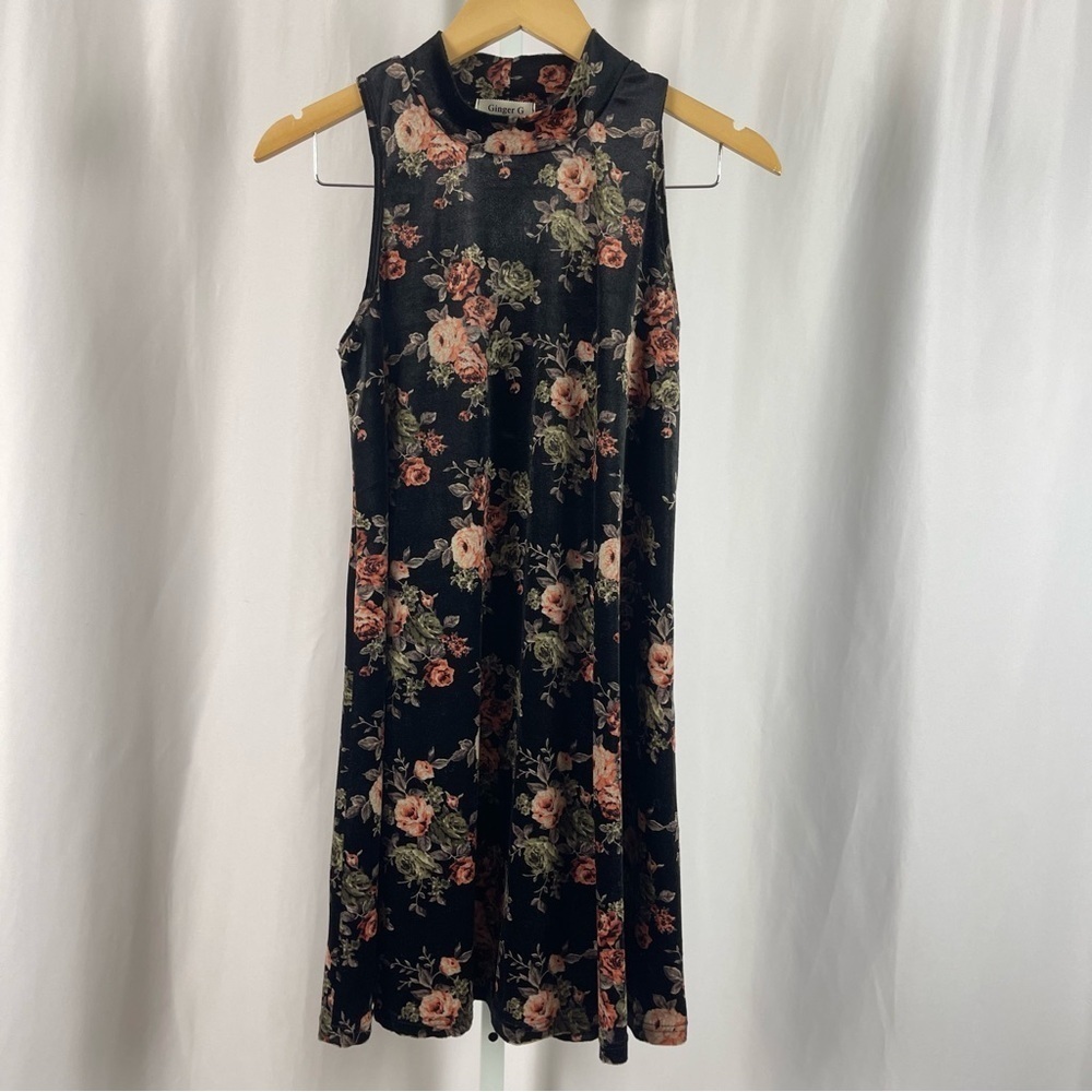 Ginger G Small Velvet Floral High Neck Diamond Open Back Formal Mini Dress